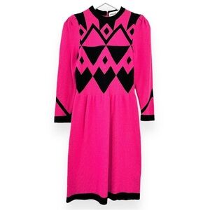 Adolfo Pink and Black Long Sleeve Dress
